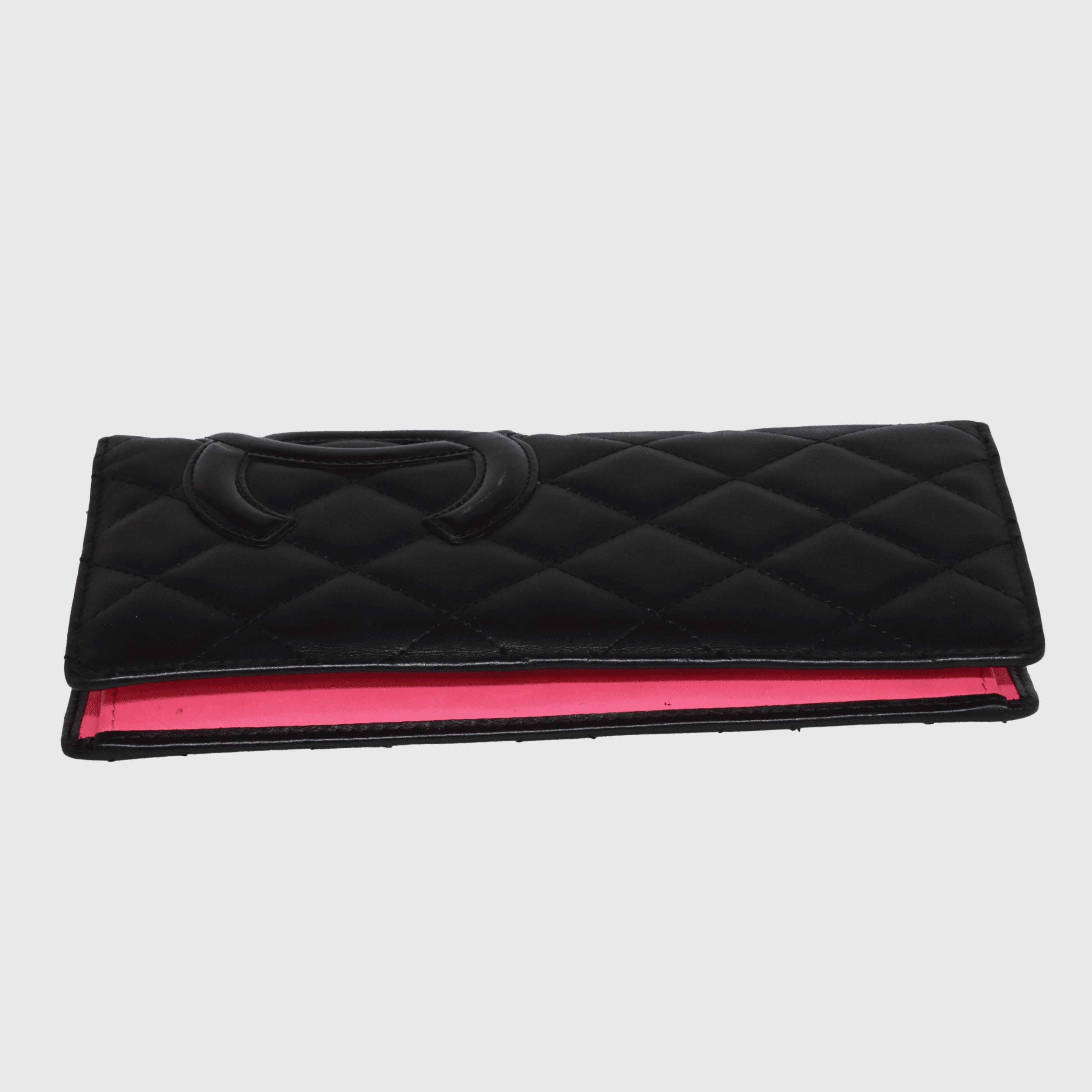 Black/Neon Pink Quilted Cambon Linge Yen Long Wallet Accessories Chanel 