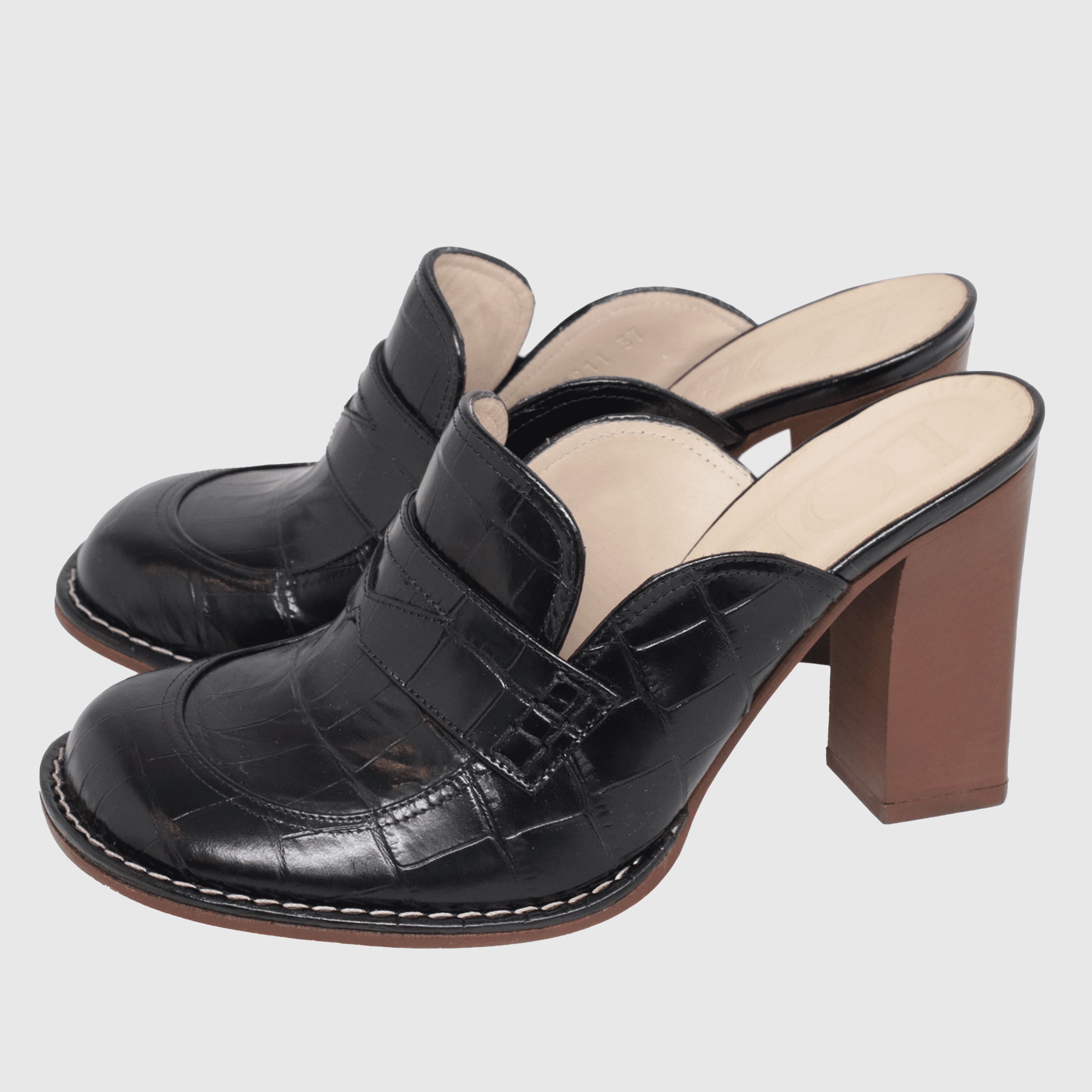 Black Croc Embossed Loafer Mules Shoes Loewe 