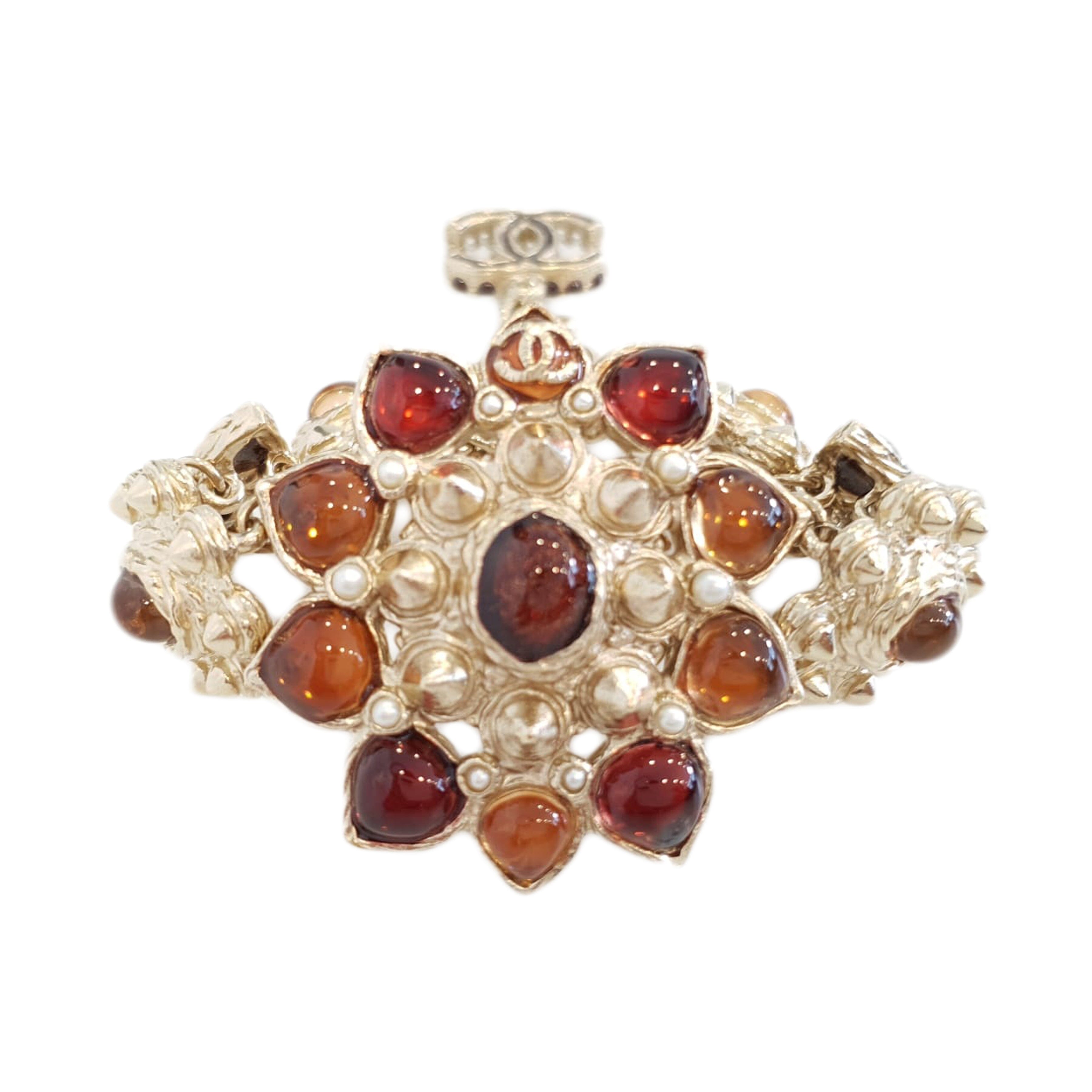 Chanel Gold Multiple Flower Design with Stones Pearl CC Bracelet