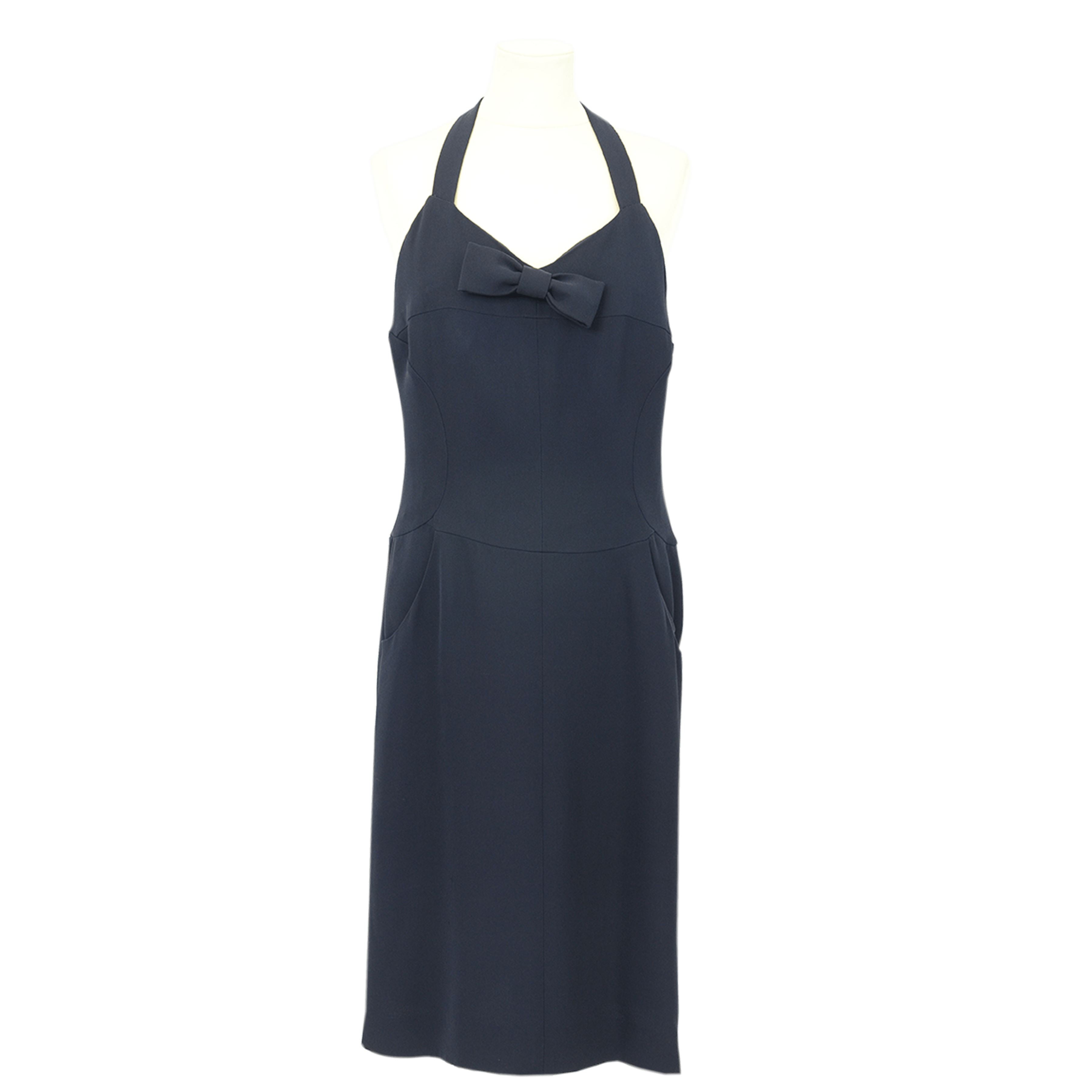 Chanel Navy Blue Bow Sleeveless Dress Clothing Chanel 