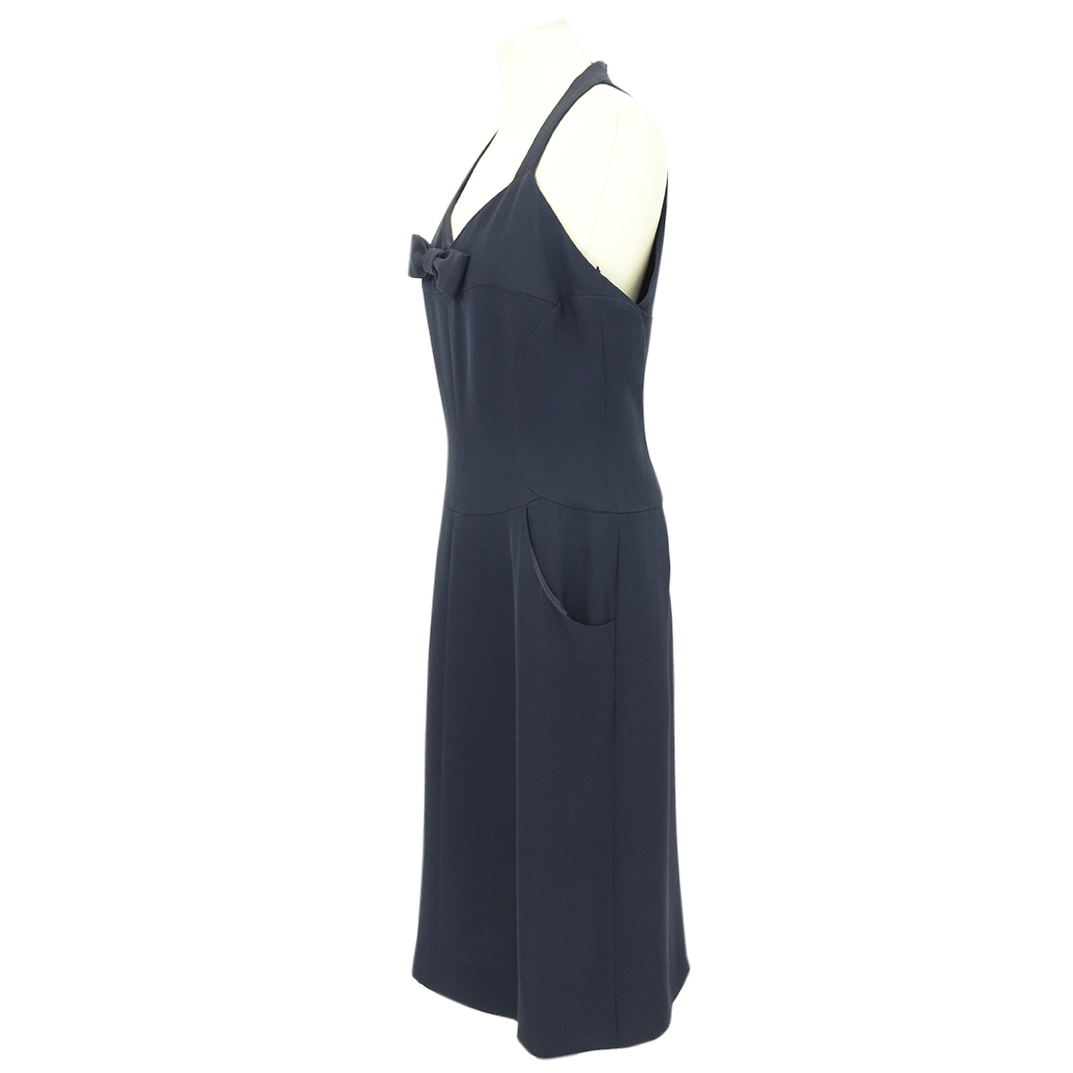 Chanel Navy Blue Bow Sleeveless Dress Clothing Chanel 