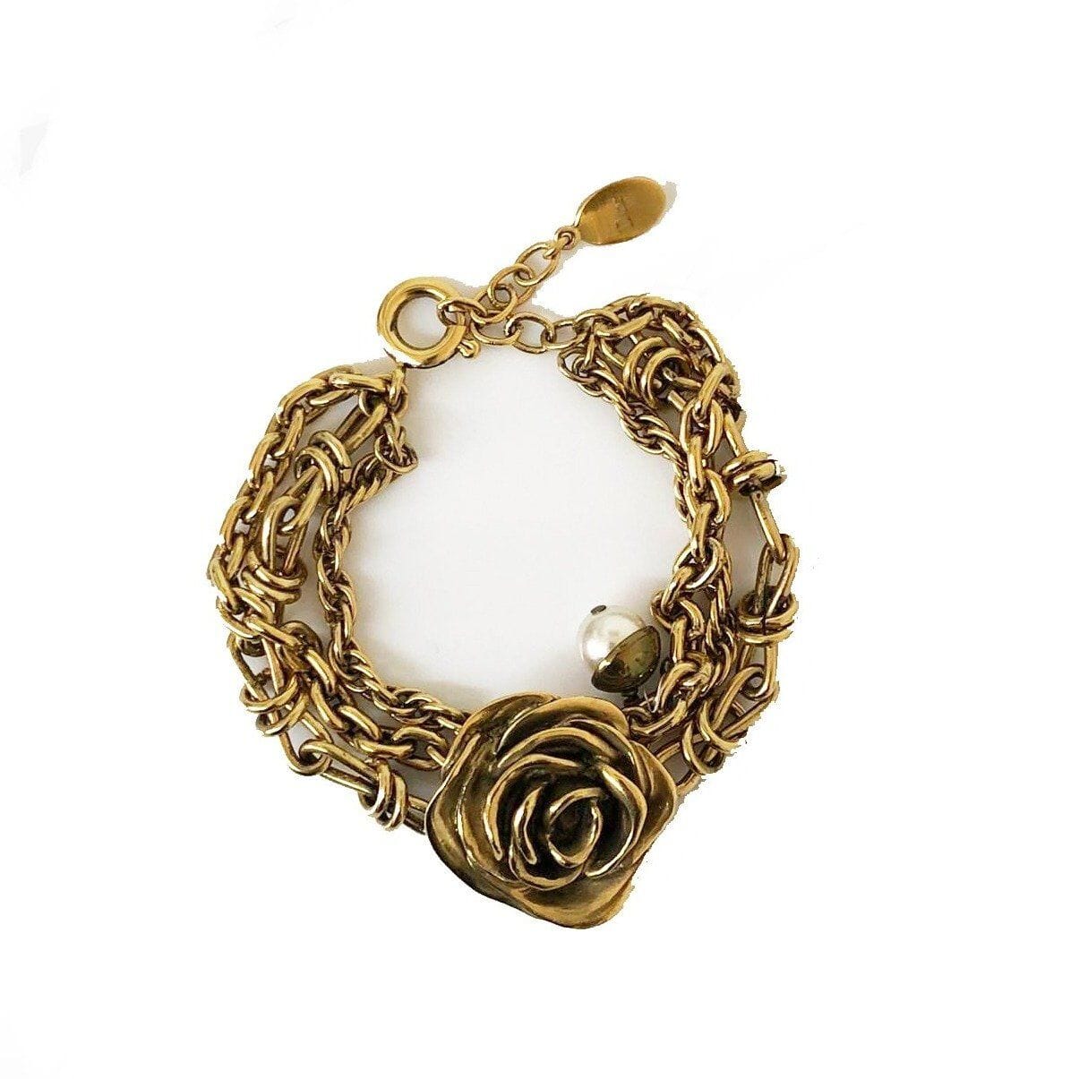 Christian Dior Floral Pearl Gold Plated Bracelet