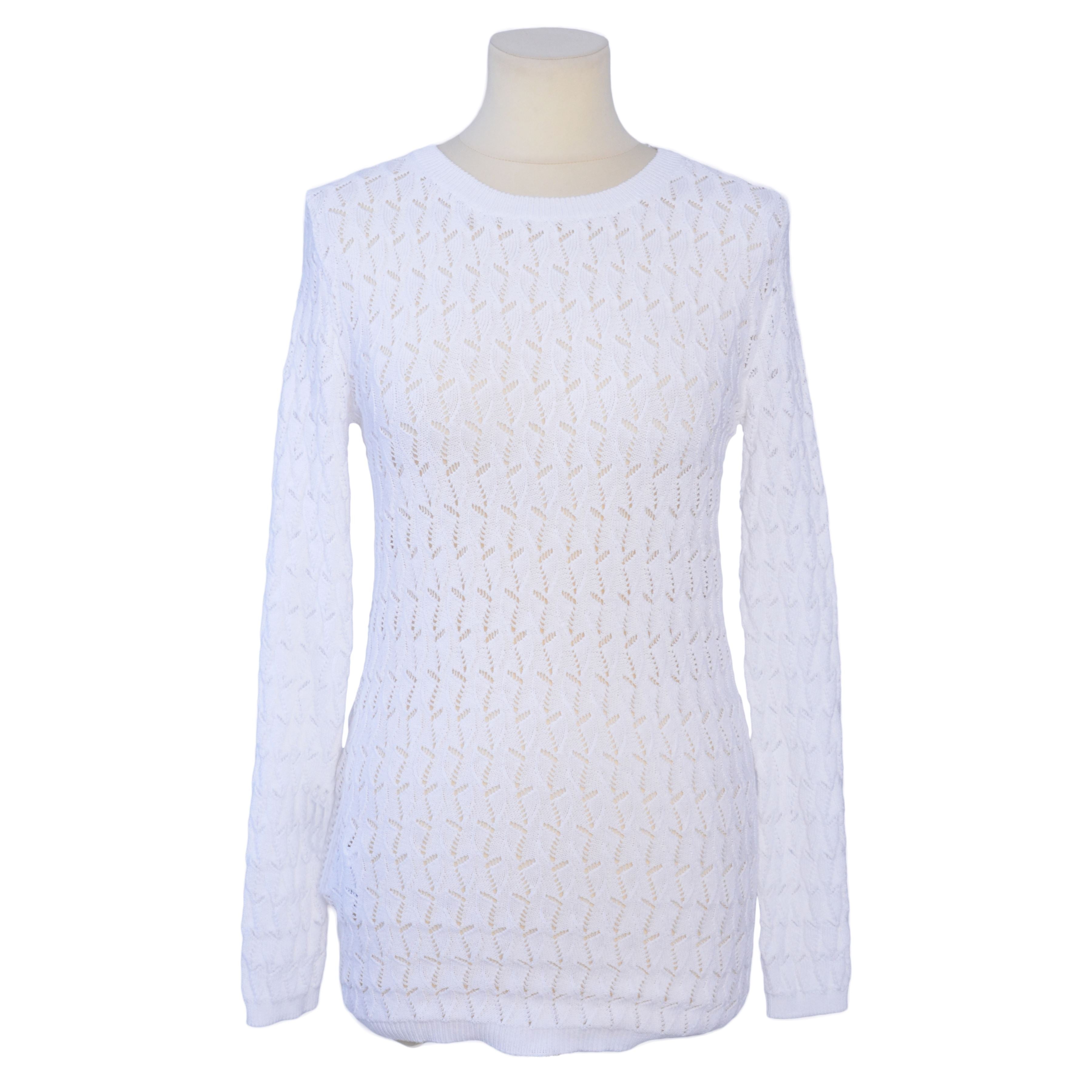 White Crocheted Long Sleeve Sweater Clothing Prada 