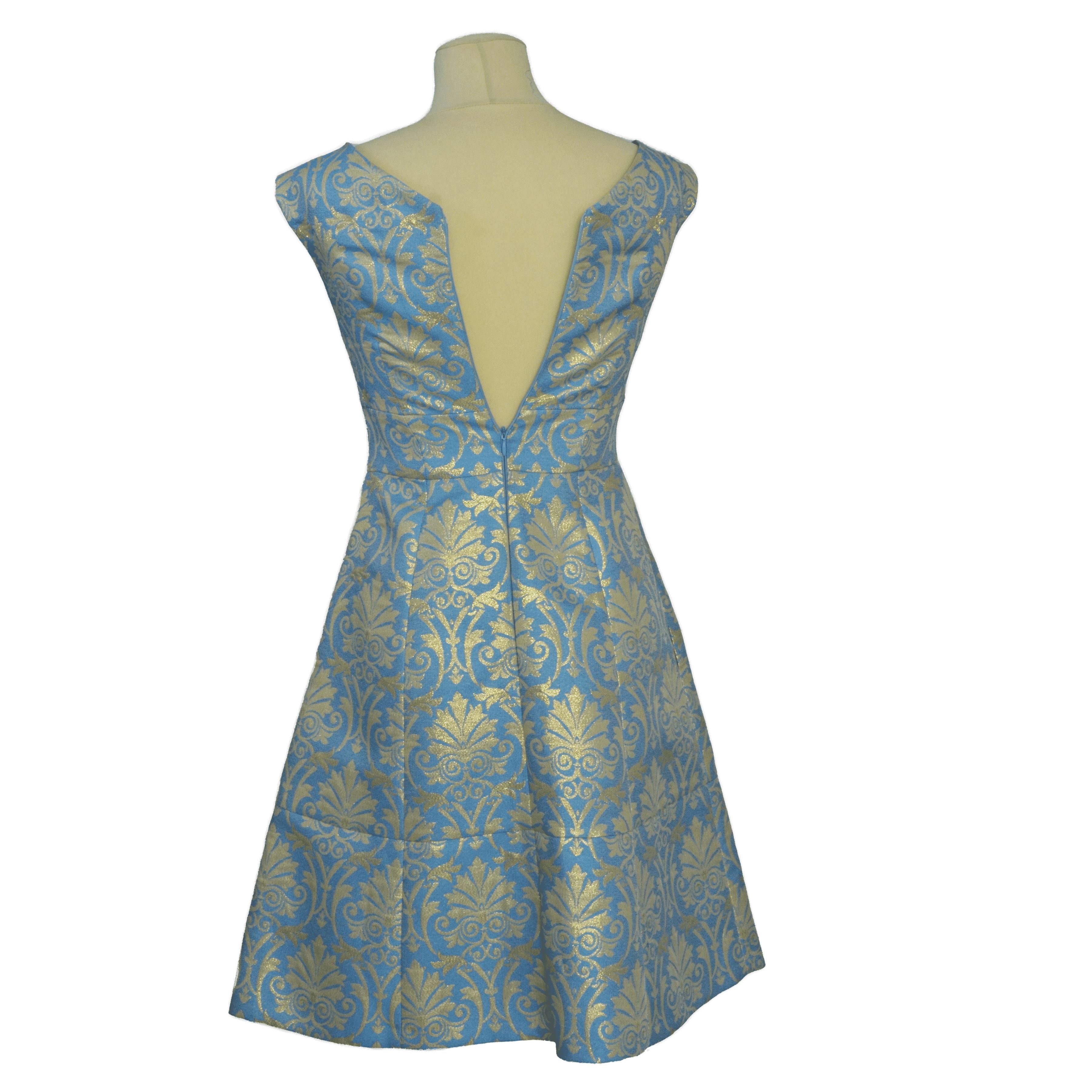 Light Blue/Metallic Gold Jacquard Sleeveless Dress Clothing Manoukian 