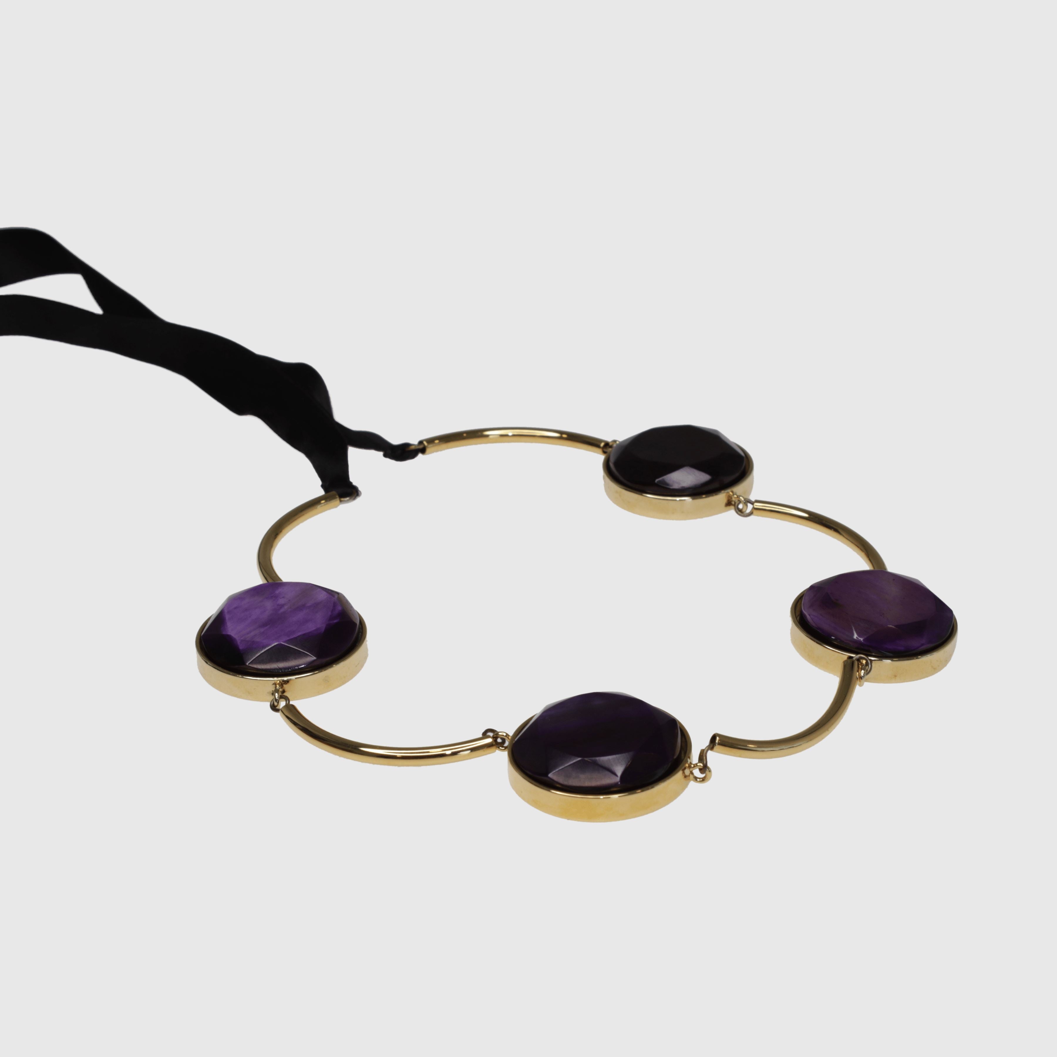 Gold/Purple Embellished Statement Necklace Accessories Marni 