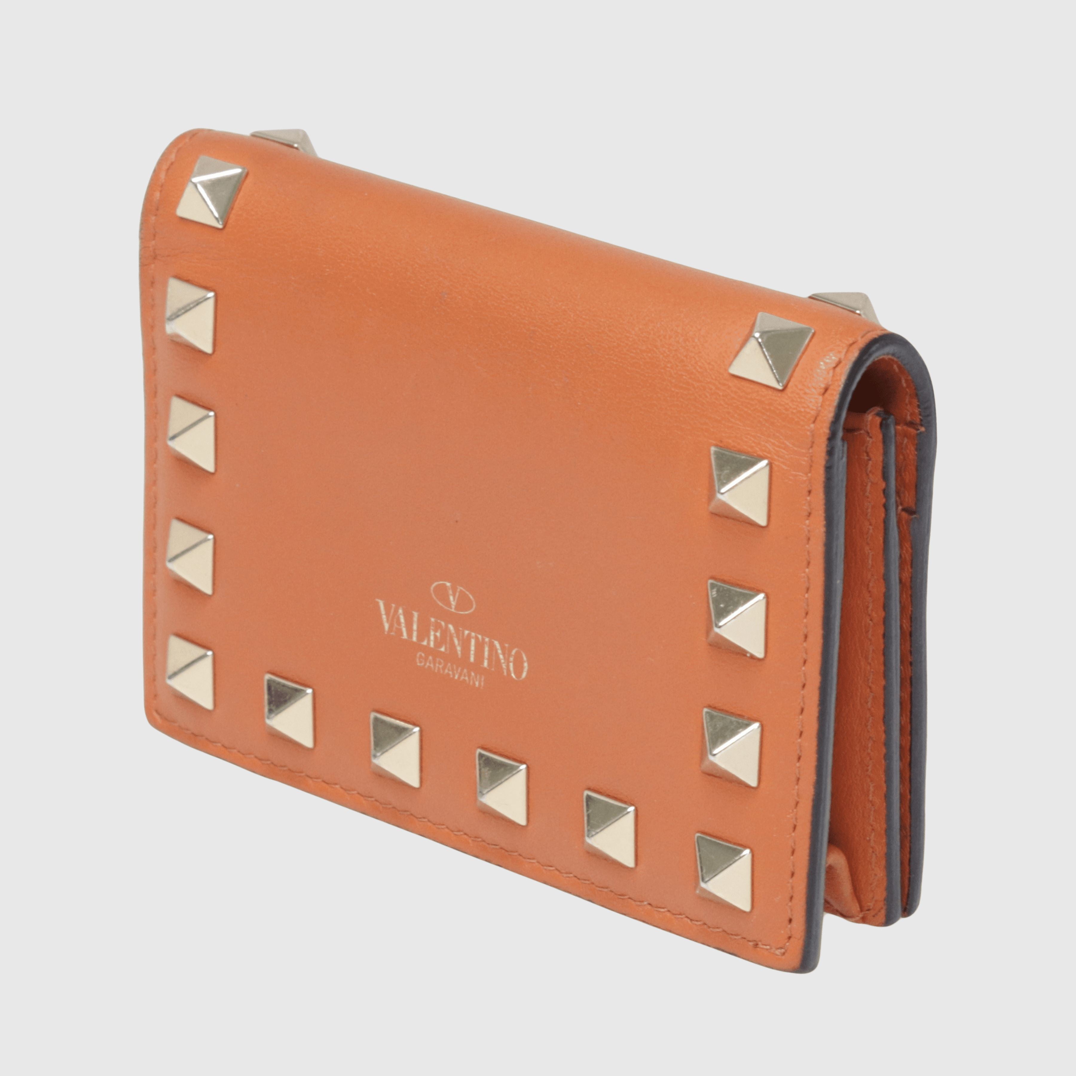 Dark Orange Rockstud Flap Card Holder Accessories Valentino 