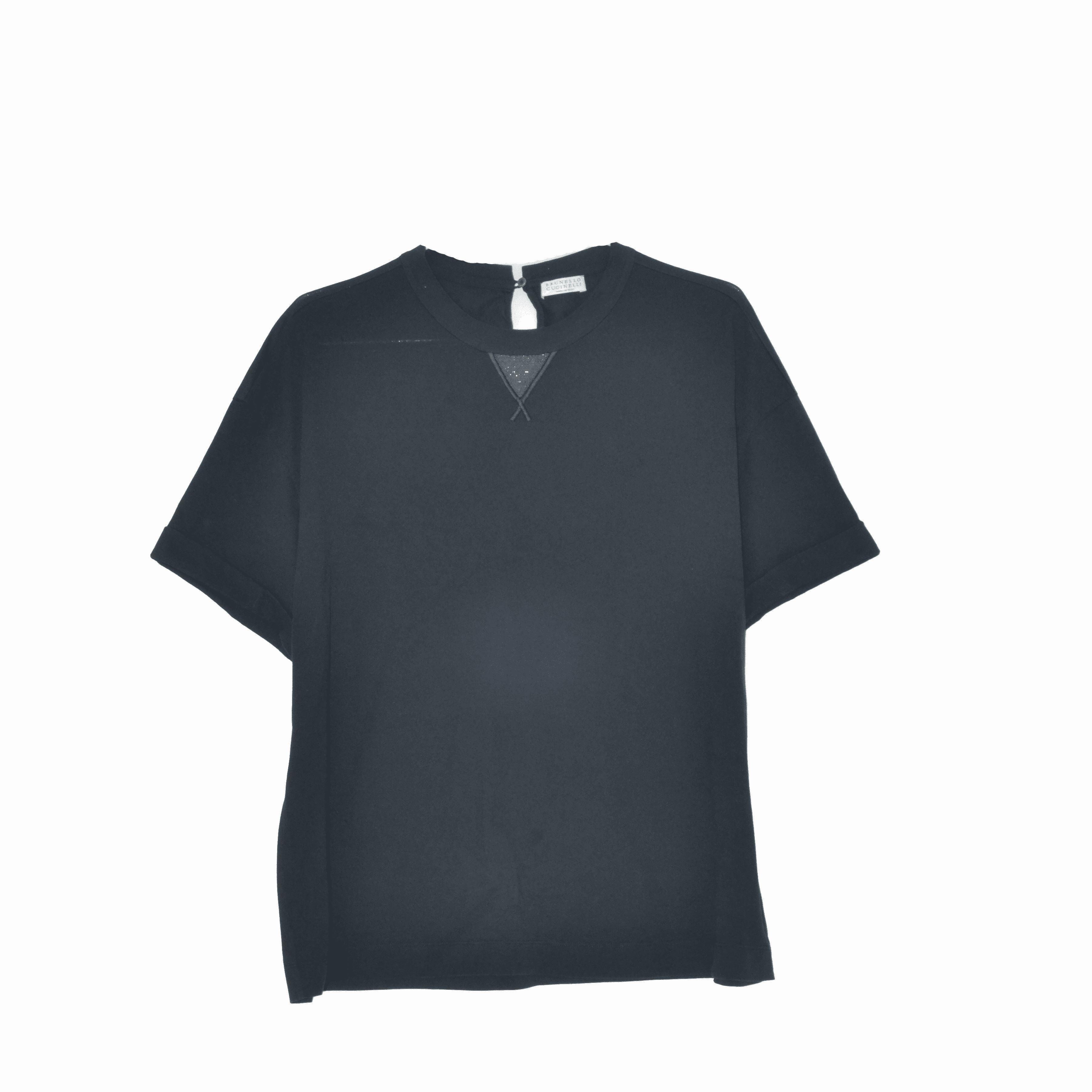 Black Embellished Crew Neck Short Sleeve T Shirt Clothing Brunello Cucinelli 