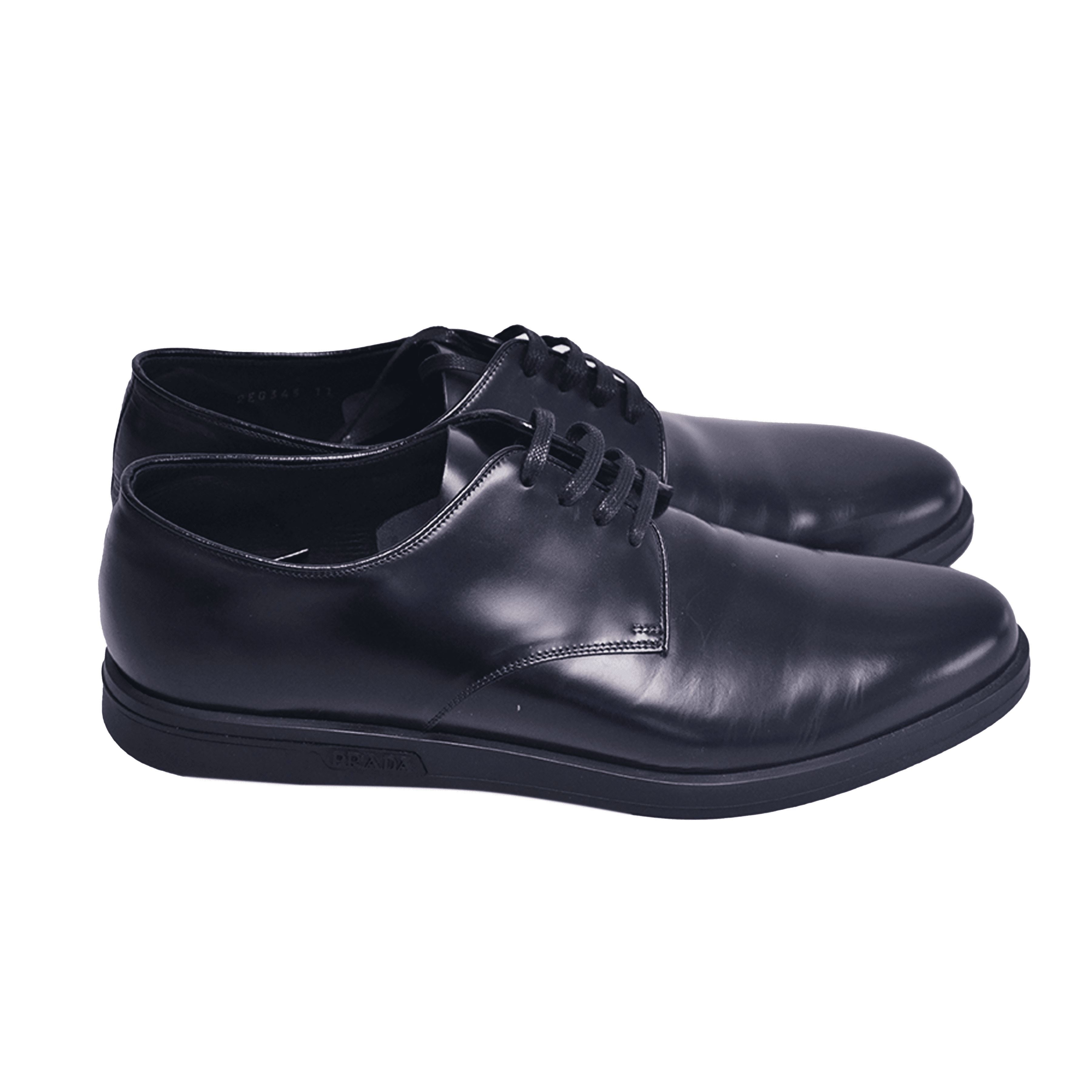 Black Brushed Leather Derby Shoes Shoes Prada 