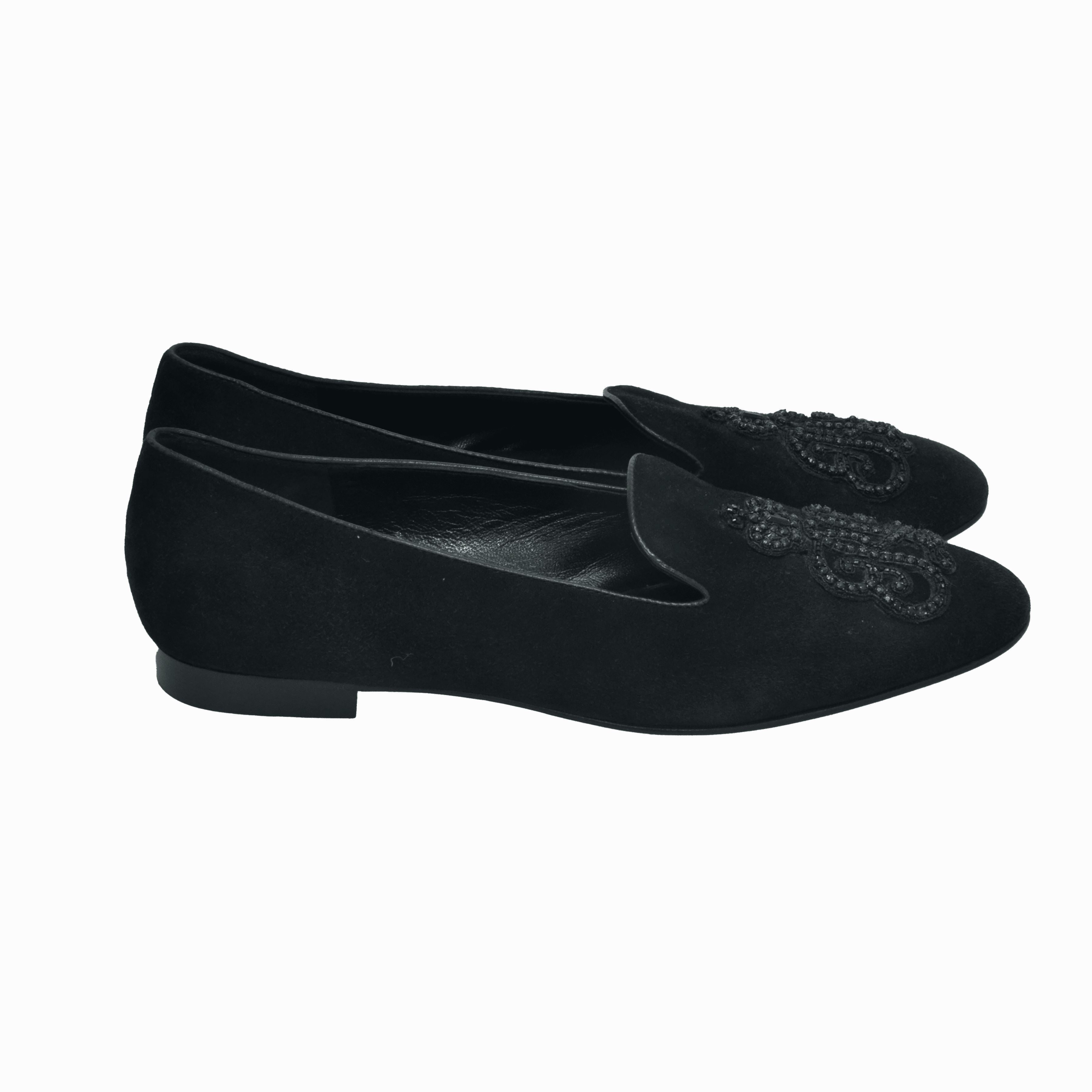 Black RL Embellished Smoking Slippers Shoes Ralph Lauren 
