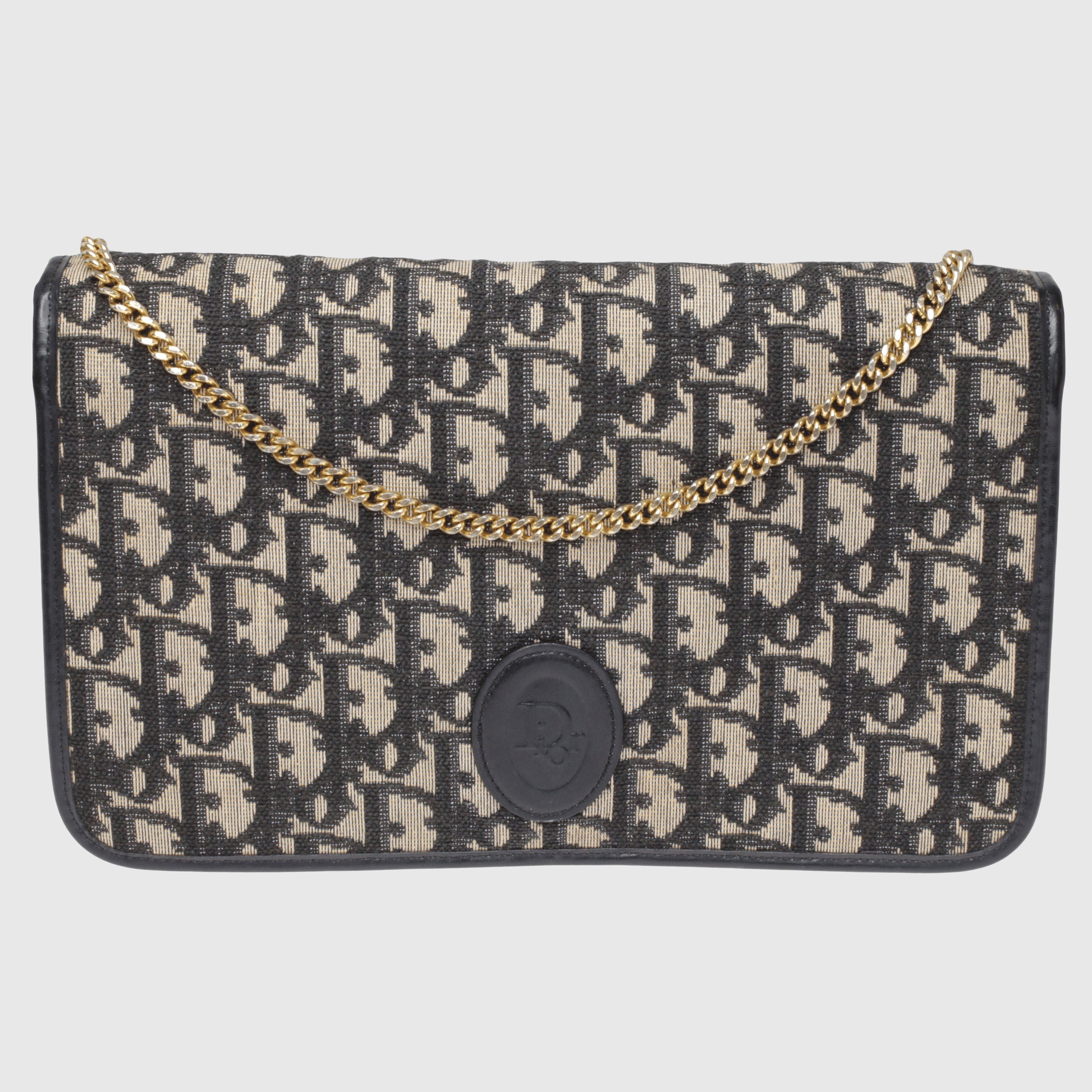 Navy Blue/Beige Oblique Jacquard Montaigne Flap Bag Bag Christian Dior 