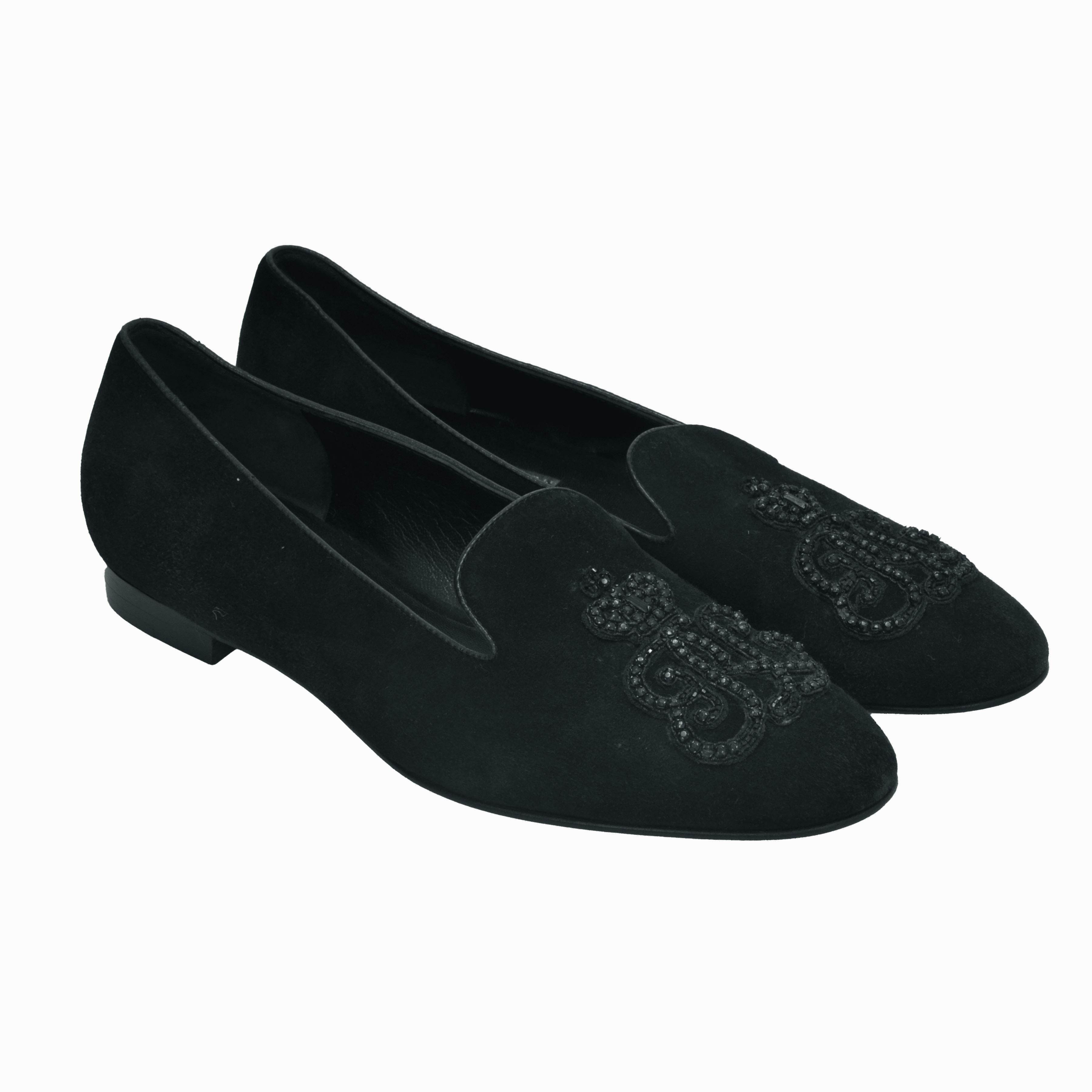 Black RL Embellished Smoking Slippers Shoes Ralph Lauren 