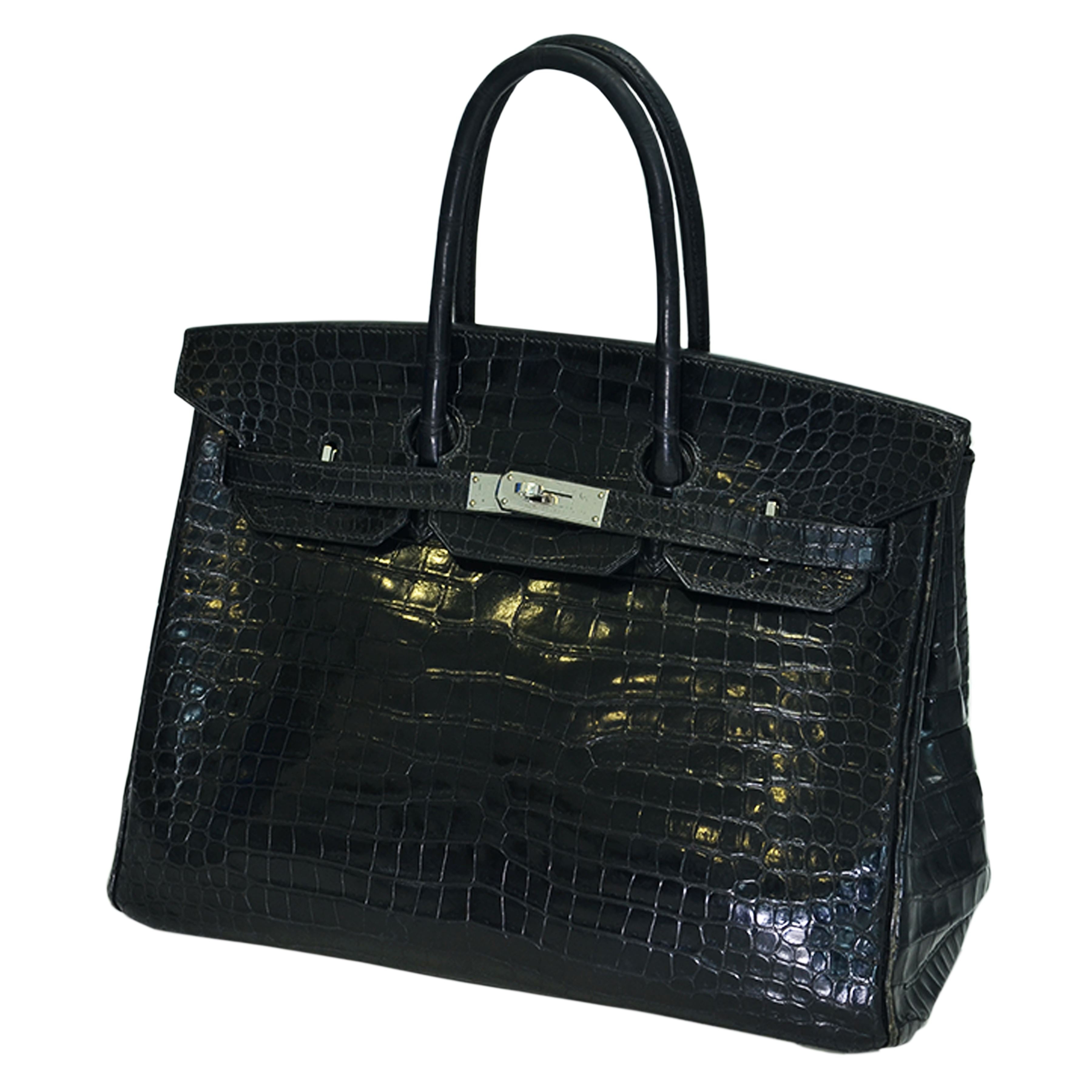 Black Porosus Birkin 35 Bag w/ PHW Bag Hermes 