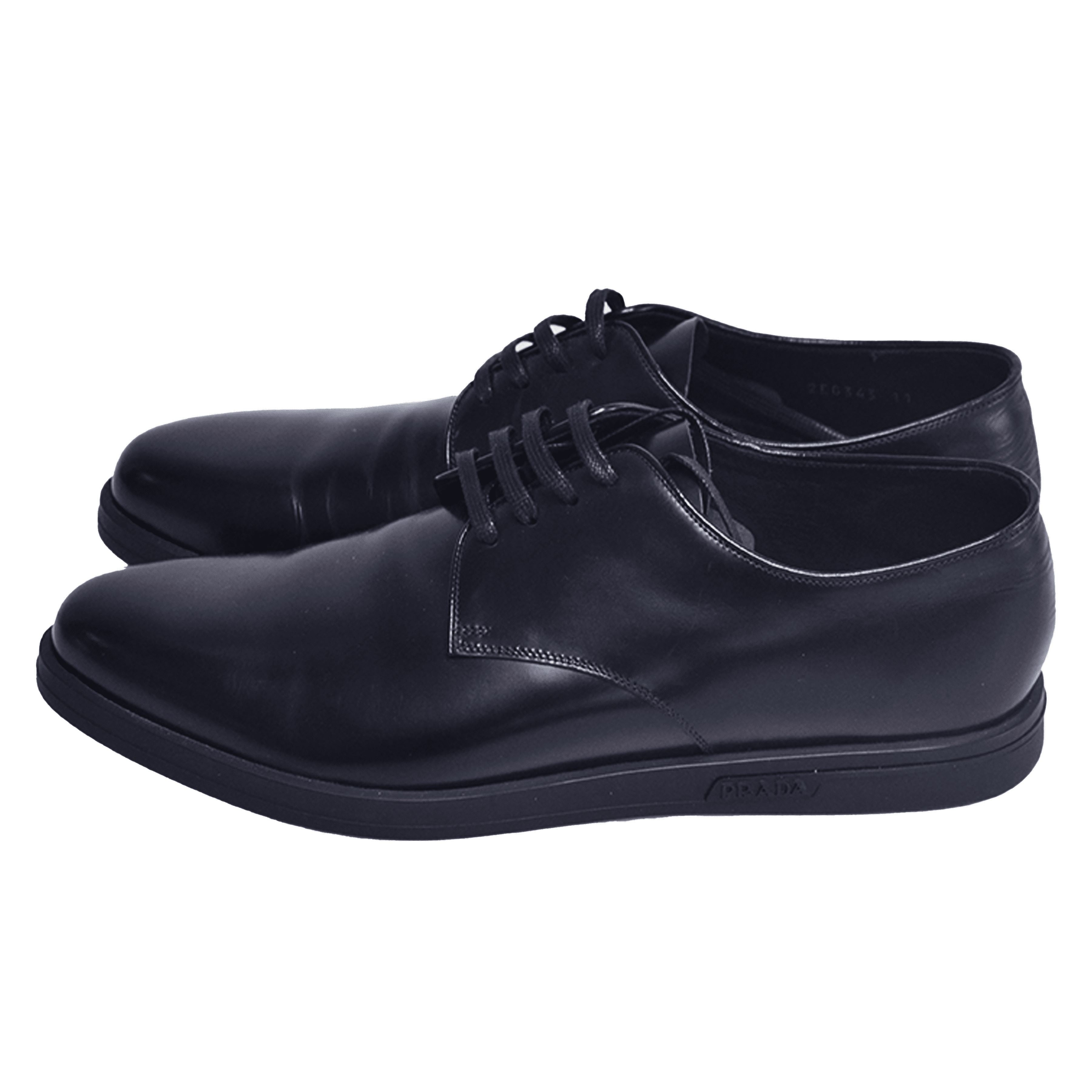Black Brushed Leather Derby Shoes Shoes Prada 
